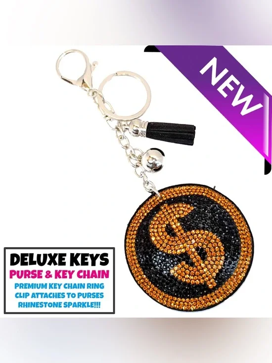 DeLuxe Keys Rhinestone Keychain/Purse Chain CIRCLE “$” - Picture 2 of 3